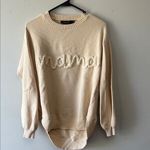 Motherhood Cream Cable 'mama' Crewneck Sweater